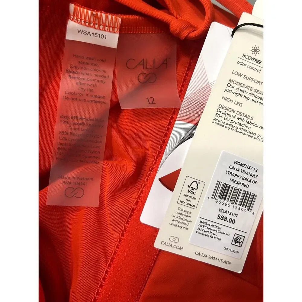 CALIA Women's Swim Triangle Strappy Back One Piece 12 Fresh Red NWT